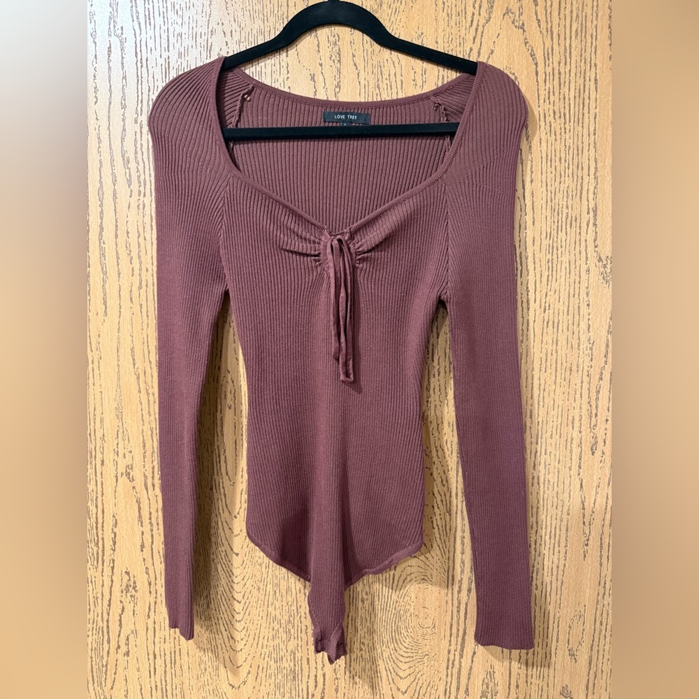 Love Tree Brown Ribbed Bodysuit